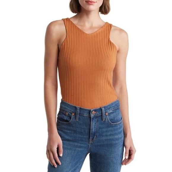 Treasure & Bond Tops - Treasure & Bond Rib Cutaway Tank Top Sleeveless V-Neck Tan Adobe Brown NWT XXS